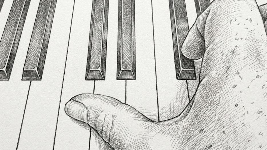 Le pouce sur le clavier de piano