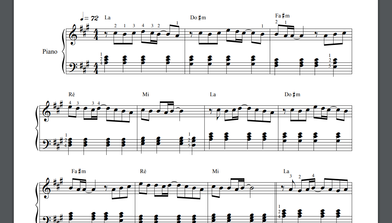 partition de piano avec des accords indiqués au dessus de la portée